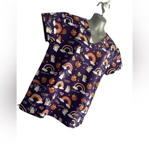 Serene Uniforms Halloween Unicorn Rainbow Cute Scrub Top• Size: Small • NWT